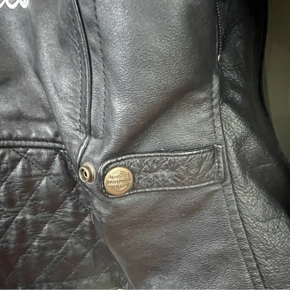 Harley-Davidson Black Leather Jacket with Orange Accents - Picture 6 of 16